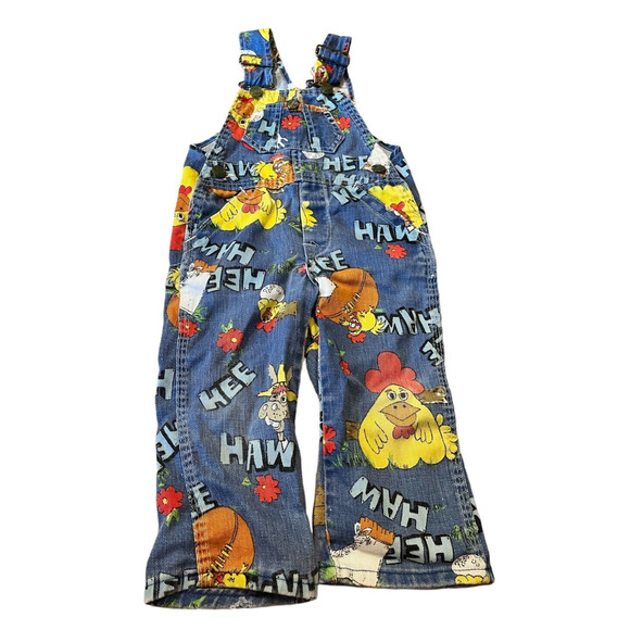 Vintage Liberty Hee Haw Denim Overalls Bibs Shorts 2T Made In USA 1970s 70s